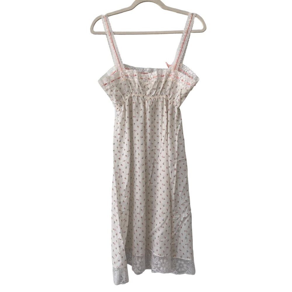 Vintage 70s Miss Elaine Floral Lace Dress Womens S White Pink Fairy Cottagecore - Picture 2 of 9
